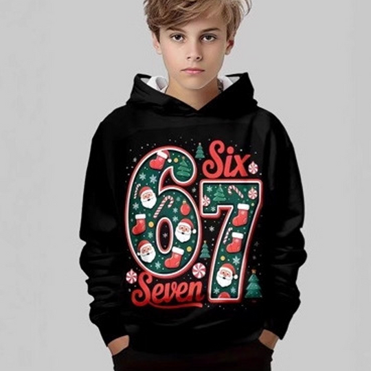 🎁Christmas Sale 50% OFF🎄Kids' "67" Graphic Christmas Pullover Hoodies