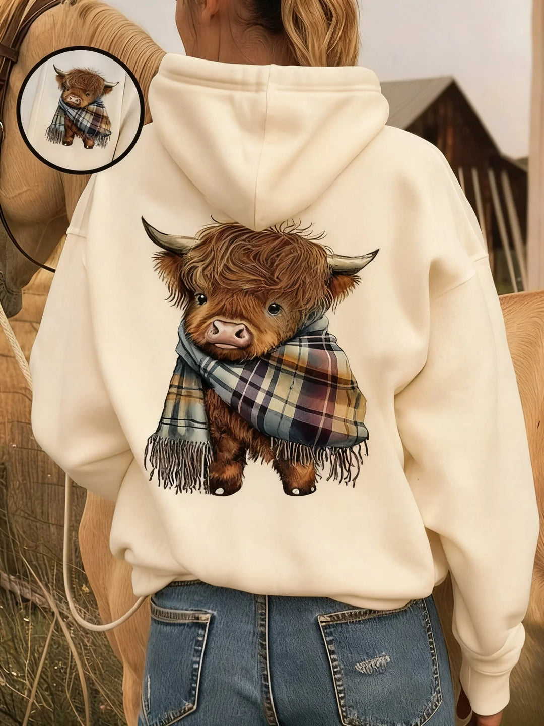 🦬Cute Highland Cow Cozy Fleece-Lined Hooded Sweatshirt🎁