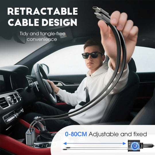 ⚡ BUY 2 GET 1 FREE! ✨ Ultra-fast 4-in-1 Car Charger 90W – With Retractable Cables & Ambient Starlight 🚗🌌