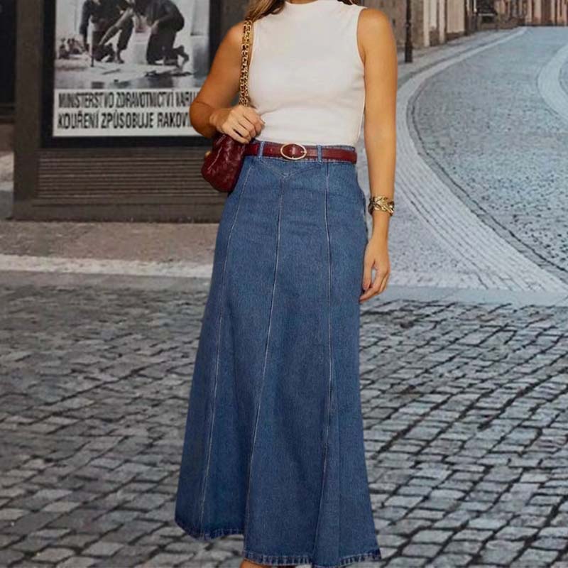🎉 2026 Sale — Over 28,200 Sold!💙 Women's High‑Waist A‑Line Denim Maxi Skirt – Flattering 👗