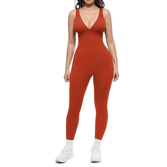 💞50K+ SOLD!🌸High-Stretch V-Neck Jumpsuit – All-day ease for fitness & beyond. Breathable, flexible & effortlessly chic. 🧘‍♀️💫Your go-to for movement.