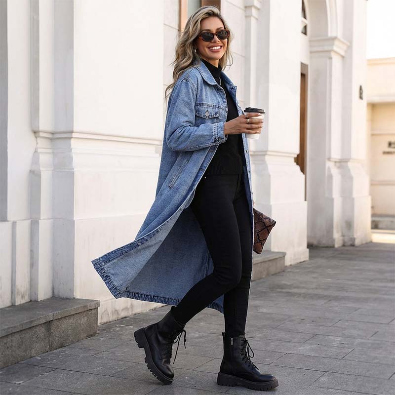 ⏳Time-Limited Special⏰Women’s Casual Longline Button-Up Denim Coat