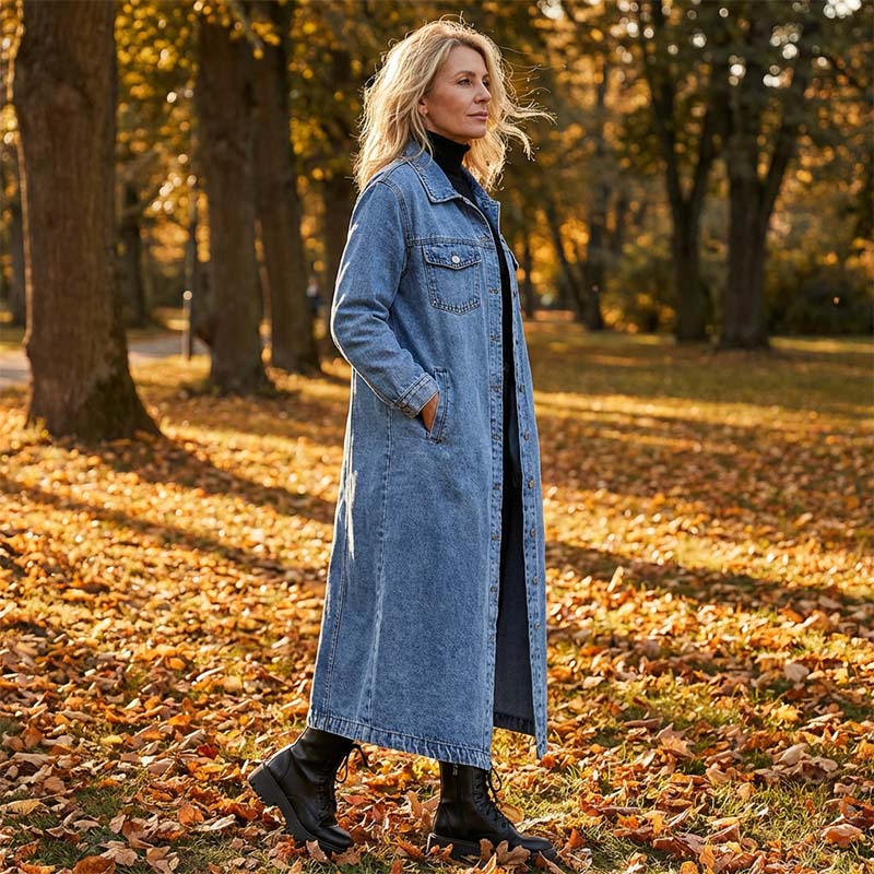 ⏳Time-Limited Special⏰Women’s Casual Longline Button-Up Denim Coat