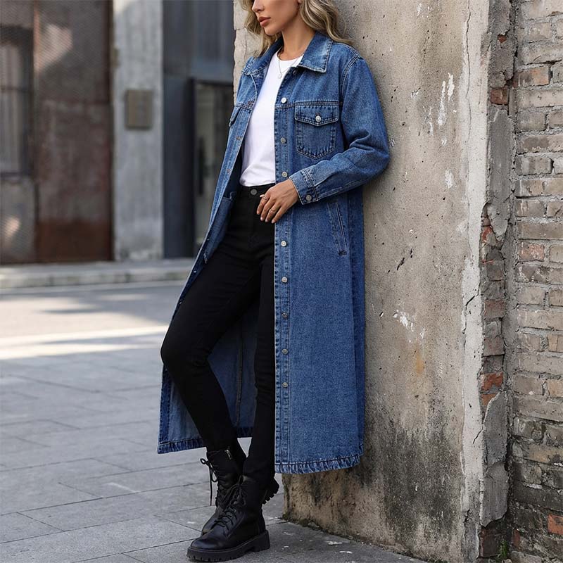 ⏳Time-Limited Special⏰Women’s Casual Longline Button-Up Denim Coat