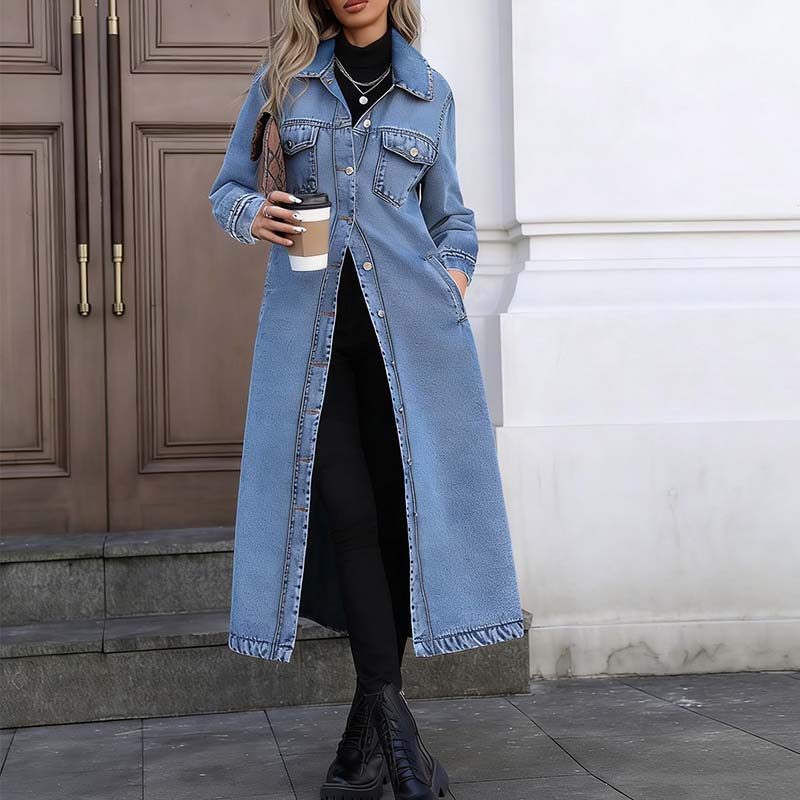 ⏳Time-Limited Special⏰Women’s Casual Longline Button-Up Denim Coat