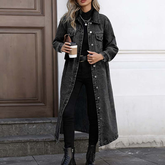 ⏳Time-Limited Special⏰Women’s Casual Longline Button-Up Denim Coat