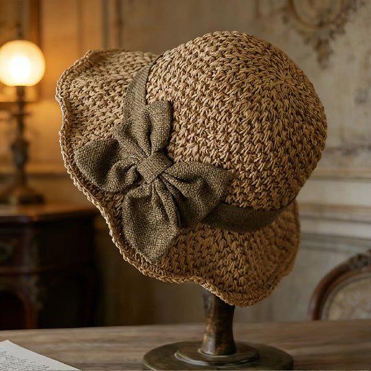 👒Elegant Woven Straw Sun Hat with Bow 🌞