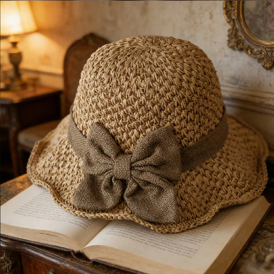 👒Elegant Woven Straw Sun Hat with Bow 🌞
