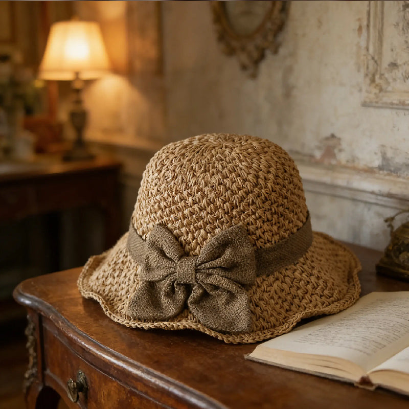 👒Elegant Woven Straw Sun Hat with Bow 🌞