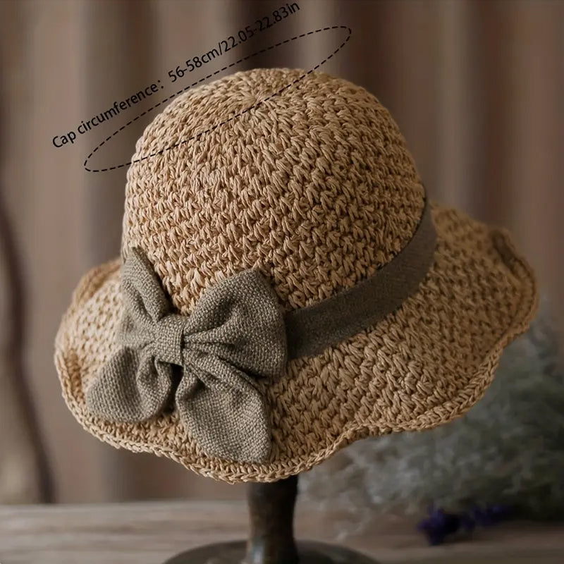 👒Elegant Woven Straw Sun Hat with Bow 🌞