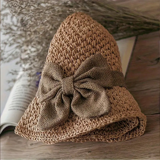 👒Elegant Woven Straw Sun Hat with Bow 🌞