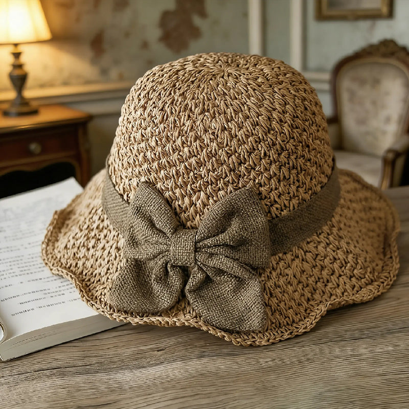 👒Elegant Woven Straw Sun Hat with Bow 🌞