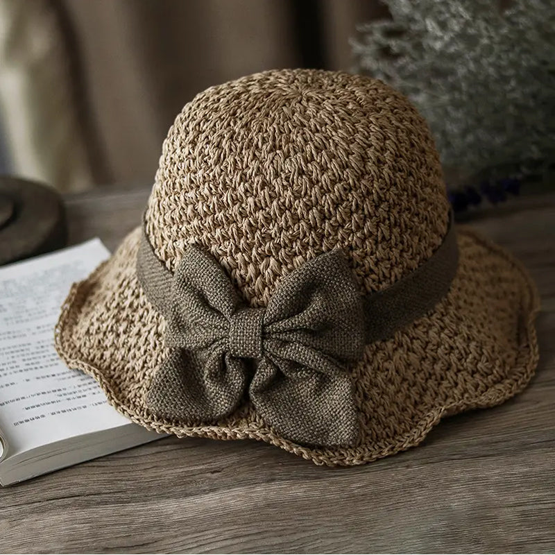 👒Elegant Woven Straw Sun Hat with Bow 🌞