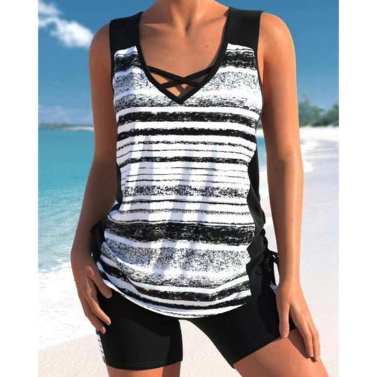 ⏰50% OFF!!!🌊Women's Tummy Control Tankini Set with Built-In Bra – Flattering Boho Swimwear with Shorts