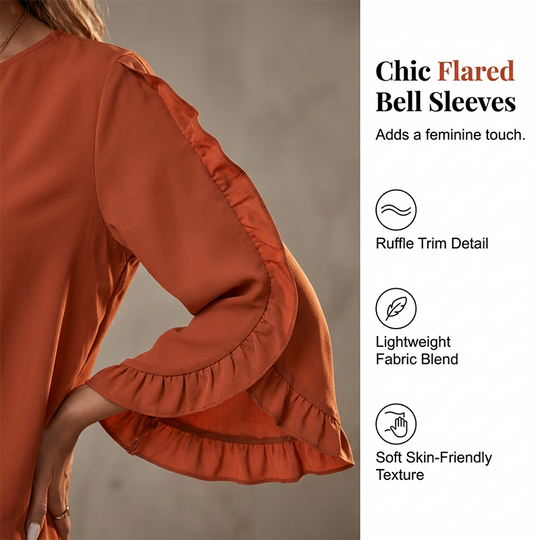 Women's Ruffle Trim Flowy Sleeve Blouse