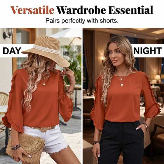 Women's Ruffle Trim Flowy Sleeve Blouse