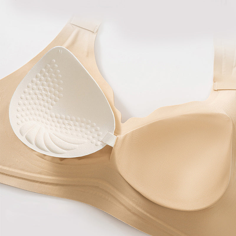 【Postural correction】Women’s Beige Wireless Bra, Soft Breathable Non-removable Moulded Cups, Yoga Fitness Sportswear for Gym & Daily Training