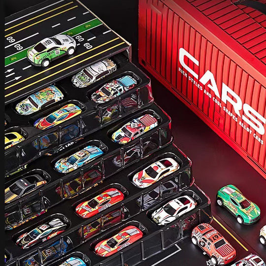 🎁48 Mini Pull-Back Cars with Built-In Garage Set