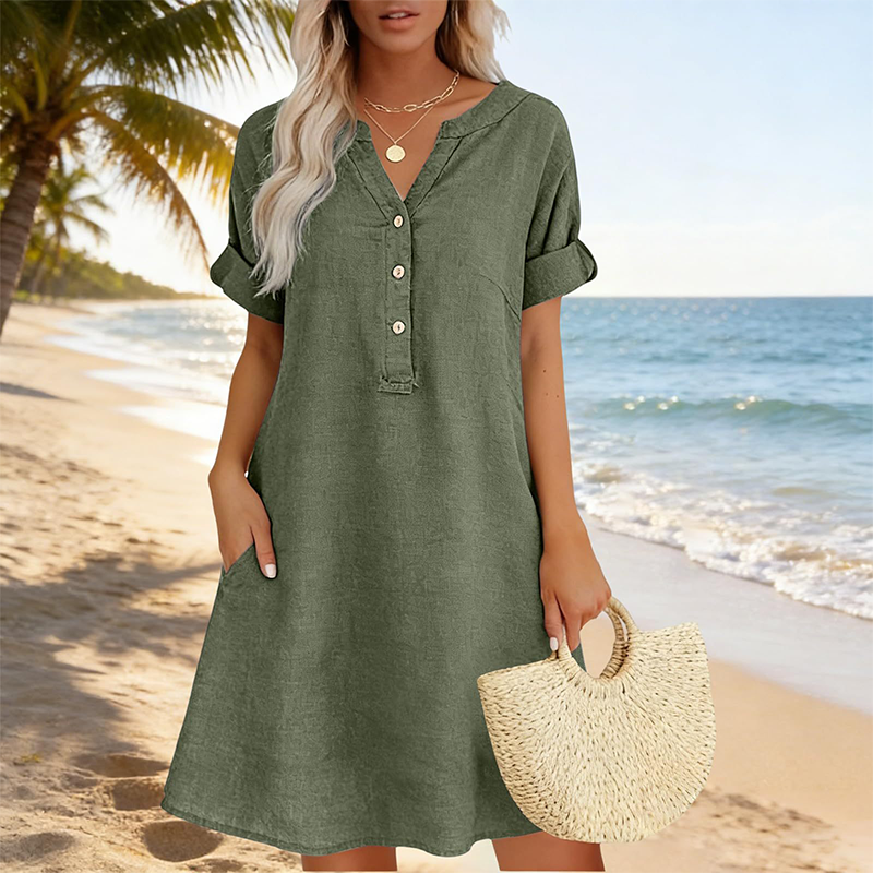 🏖️Summer Hot Sale - 50% OFF🏝️👗Women's V-Neck Tunic Dress – Relaxed Fit, Pockets & Breathable