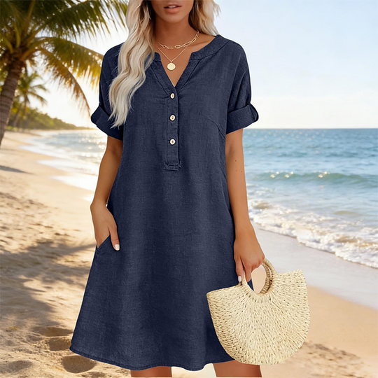 🏖️Summer Hot Sale - 50% OFF🏝️👗Women's V-Neck Tunic Dress – Relaxed Fit, Pockets & Breathable