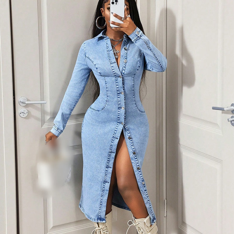 👗 LIMITED-TIME 50% OFF! ✨ Button-Down Denim Midi Dress – Curvy, Chic, Versatile 🔵