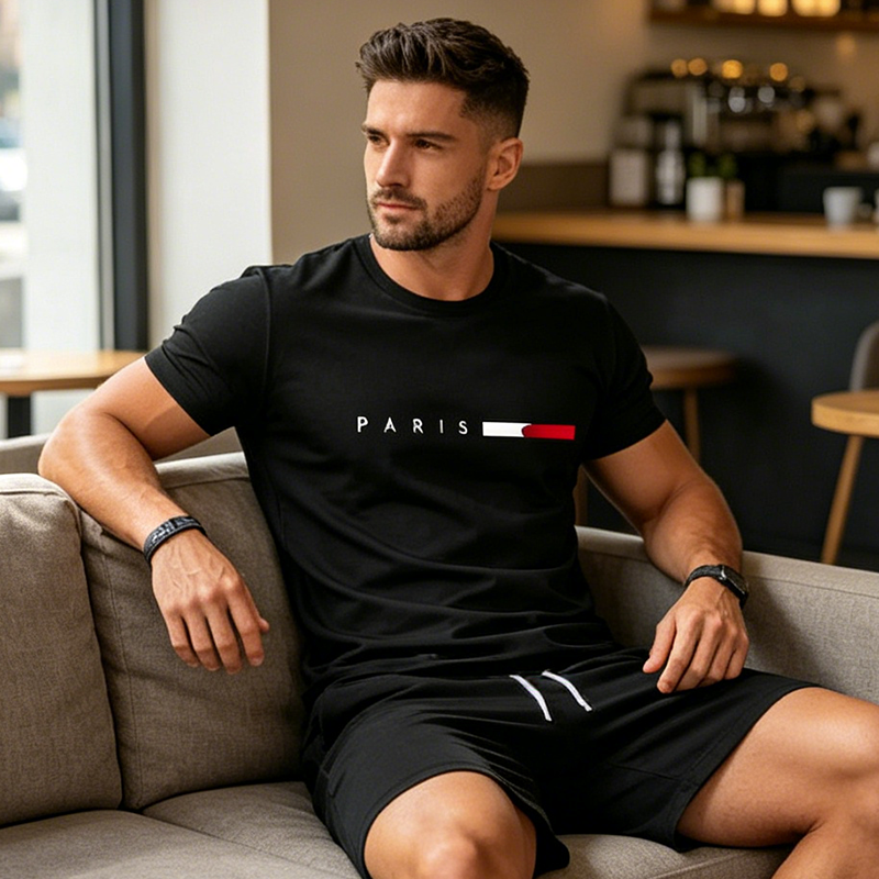 👕 50% OFF NOW! ⏰ Men's Printed 2-Piece Set – Soft & breathable – Relaxed fit, perfect for summer lounging or casual days – matching top & shorts 🩳