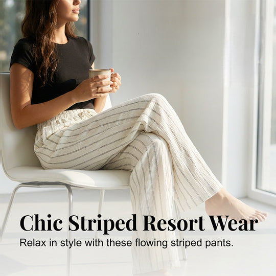 👖 LIMITED-TIME 50% OFF! ✨ Women's Striped Wide-Leg Pants – Drawstring Waist, Lightweight, Versatile 🌸
