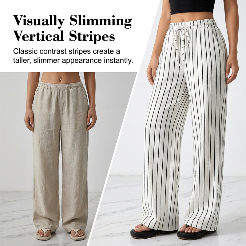 👖 LIMITED-TIME 50% OFF! ✨ Women's Striped Wide-Leg Pants – Drawstring Waist, Lightweight, Versatile 🌸