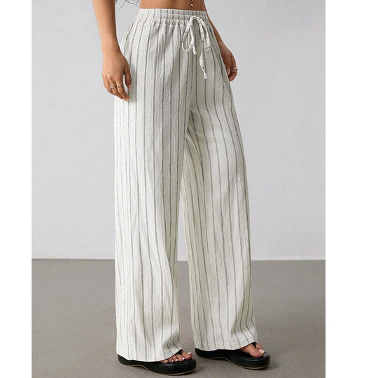 👖 LIMITED-TIME 50% OFF! ✨ Women's Striped Wide-Leg Pants – Drawstring Waist, Lightweight, Versatile 🌸