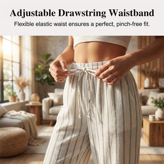 👖 LIMITED-TIME 50% OFF! ✨ Women's Striped Wide-Leg Pants – Drawstring Waist, Lightweight, Versatile 🌸