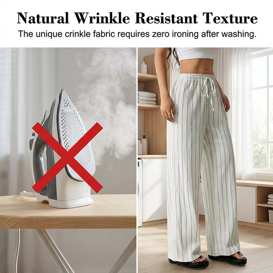 👖 LIMITED-TIME 50% OFF! ✨ Women's Striped Wide-Leg Pants – Drawstring Waist, Lightweight, Versatile 🌸