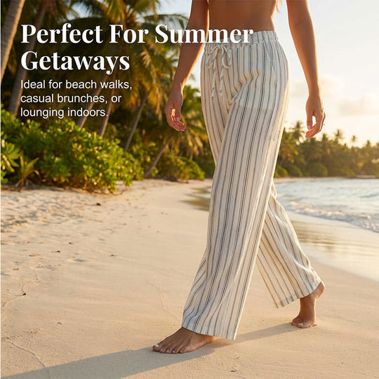 👖 LIMITED-TIME 50% OFF! ✨ Women's Striped Wide-Leg Pants – Drawstring Waist, Lightweight, Versatile 🌸