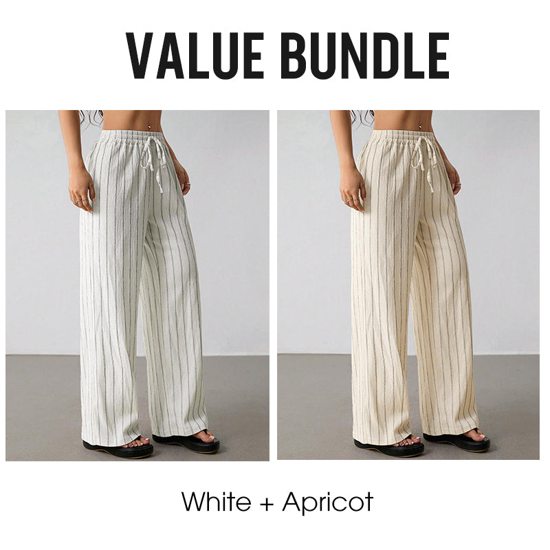 👖 LIMITED-TIME 50% OFF! ✨ Women's Striped Wide-Leg Pants – Drawstring Waist, Lightweight, Versatile 🌸