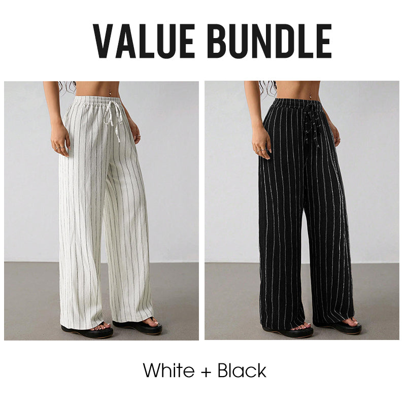👖 LIMITED-TIME 50% OFF! ✨ Women's Striped Wide-Leg Pants – Drawstring Waist, Lightweight, Versatile 🌸