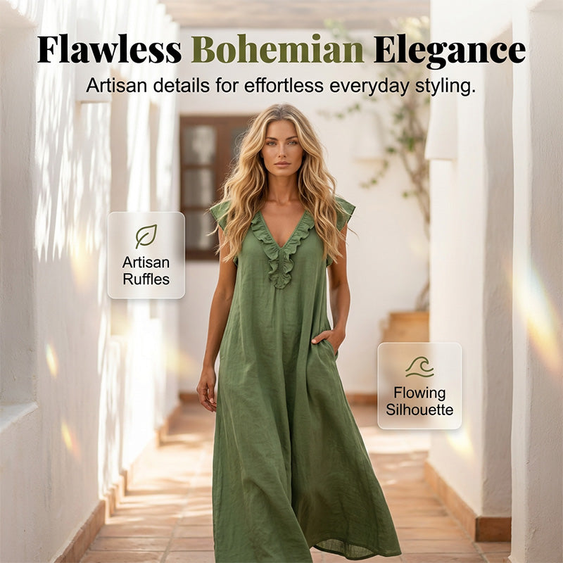 👗 LIMITED-TIME 50% OFF! ✨ Women's V-Neck Ruffle Dress – Sleeveless, Pockets, Flowy Summer Style 🌼