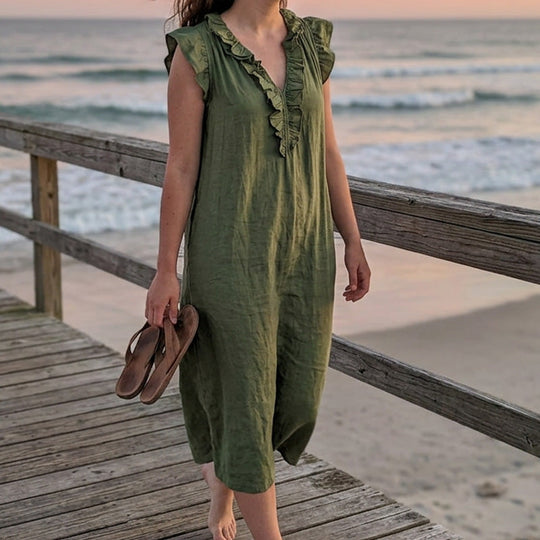 👗 LIMITED-TIME 50% OFF! ✨ Women's V-Neck Ruffle Dress – Sleeveless, Pockets, Flowy Summer Style 🌼