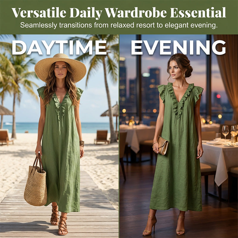👗 LIMITED-TIME 50% OFF! ✨ Women's V-Neck Ruffle Dress – Sleeveless, Pockets, Flowy Summer Style 🌼