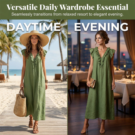 👗 LIMITED-TIME 50% OFF! ✨ Women's V-Neck Ruffle Dress – Sleeveless, Pockets, Flowy Summer Style 🌼