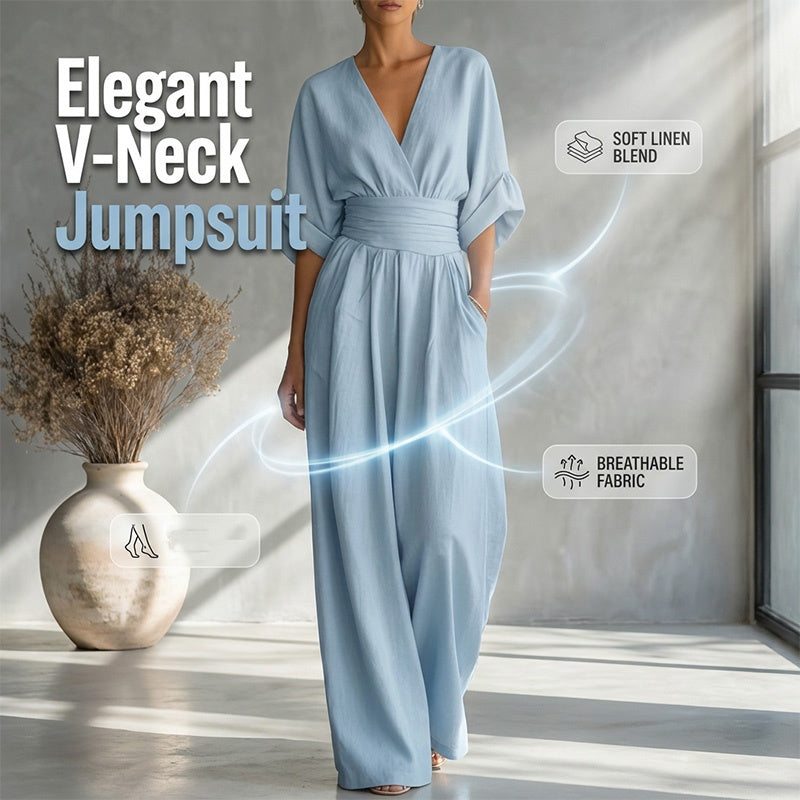 ⌛50% Off💟Women's V-Neck High Waist Wide Leg Jumpsuit