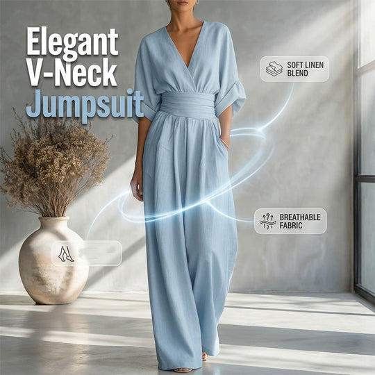 ⌛50% Off💟Women's V-Neck High Waist Wide Leg Jumpsuit