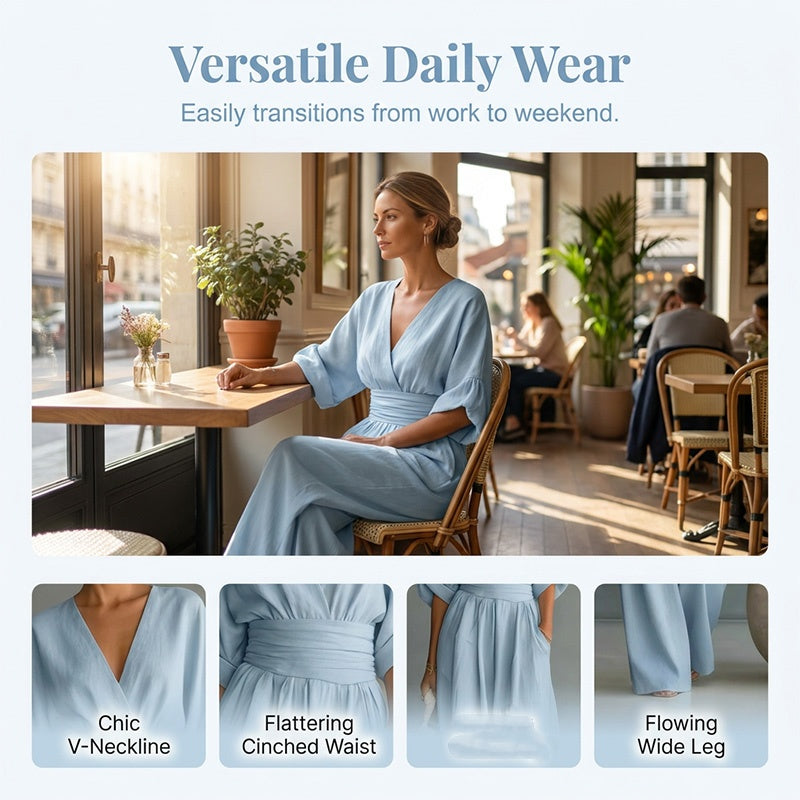 ⌛50% Off💟Women's V-Neck High Waist Wide Leg Jumpsuit