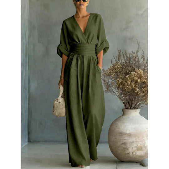 ⌛50% Off💟Women's V-Neck High Waist Wide Leg Jumpsuit