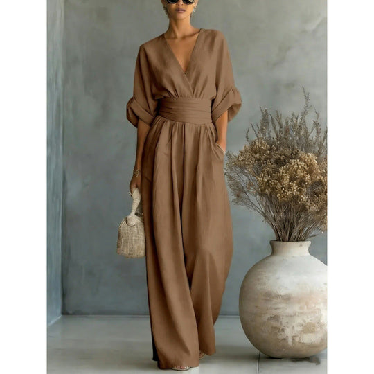 ⌛50% Off💟Women's V-Neck High Waist Wide Leg Jumpsuit