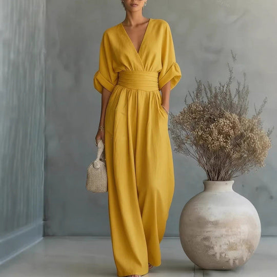 ⌛50% Off💟Women's V-Neck High Waist Wide Leg Jumpsuit