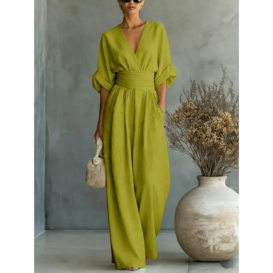 ⌛50% Off💟Women's V-Neck High Waist Wide Leg Jumpsuit