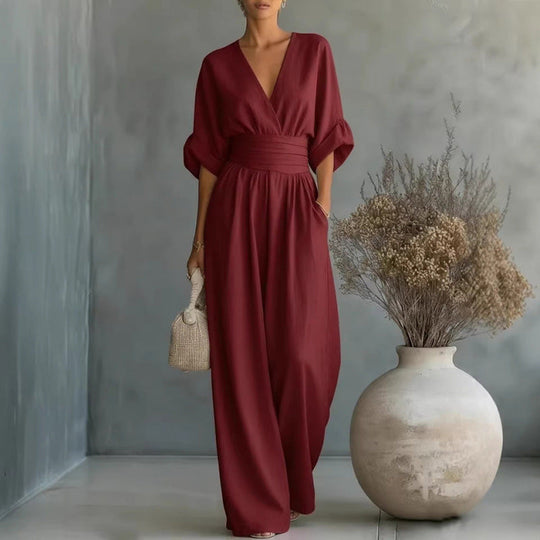 ⌛50% Off💟Women's V-Neck High Waist Wide Leg Jumpsuit