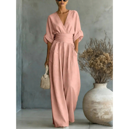 ⌛50% Off💟Women's V-Neck High Waist Wide Leg Jumpsuit