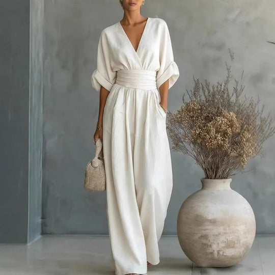 ⌛50% Off💟Women's V-Neck High Waist Wide Leg Jumpsuit