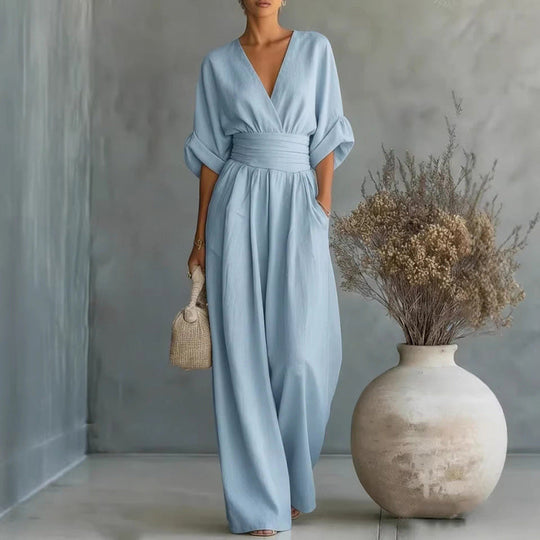 ⌛50% Off💟Women's V-Neck High Waist Wide Leg Jumpsuit