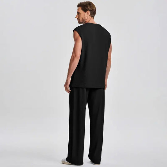 ⚽️🏆️World Cup Sale:50% OFF🎉30K+ SOLD! 🥳Men's Ribbed Sleeveless Tank Top & Pants 2-Piece Set